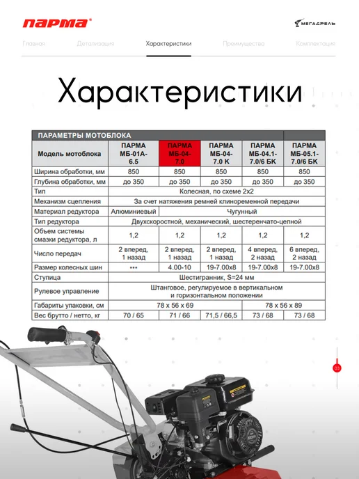 Парма Мотоблок бензиновый МБ-04-7.0, вариант, фото 5