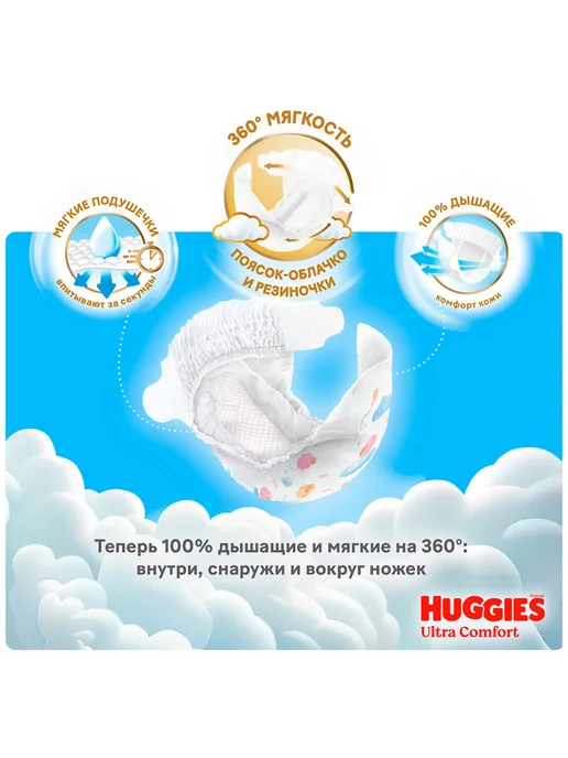 HUGGIES Подгузники Ultra Comfort 5 (12-22кг) 56шт Для девочек, 1222 кг, 56 шт, фото 2