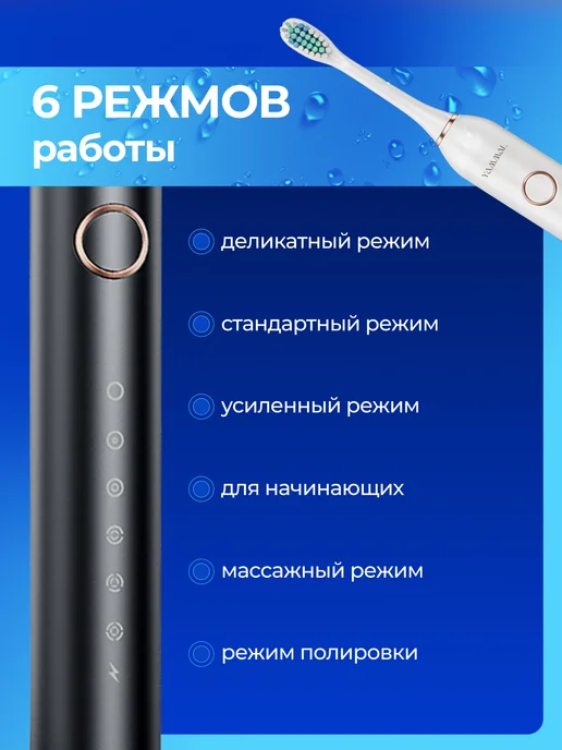 YAMMAL Ультразвуковая электронная зубная щетка, мягкая щетина, черный, фото 4