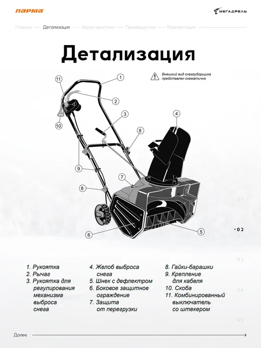 Парма Снегоуборщик электрический МС-2100Э 2,1 кВт 46 см, вариант, фото 3