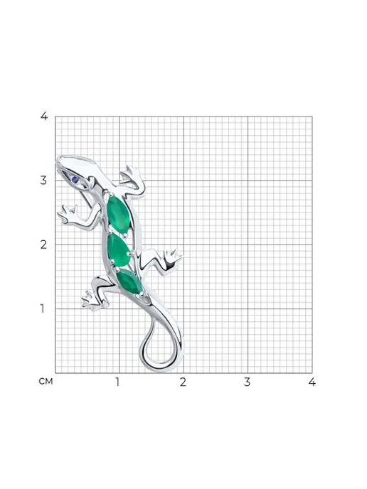 JEWELRY Брошь ящерица серебряная с натуральными агатами, серебристый, фото 2