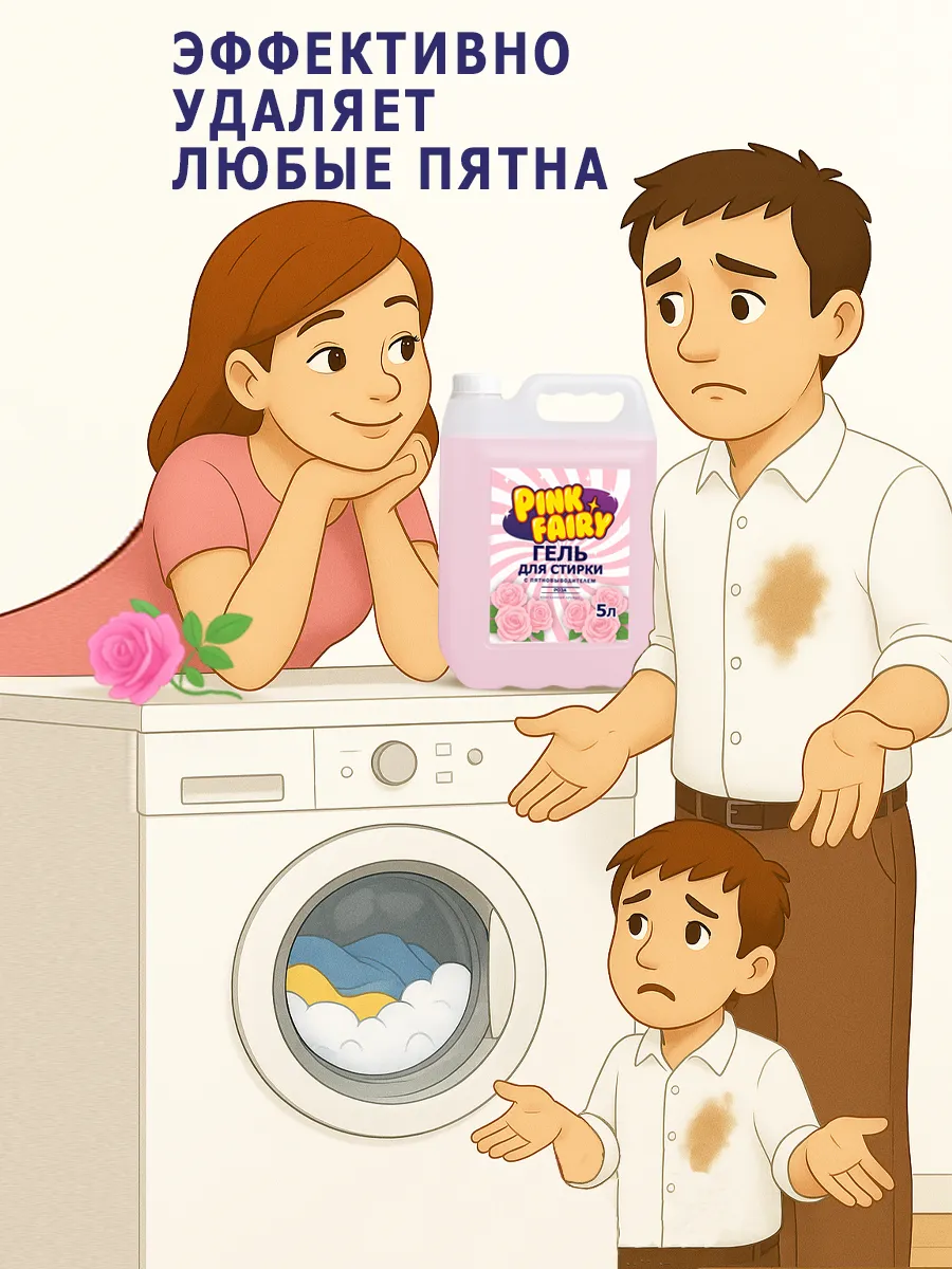 Гель для стирки Pink Fairy 5л аромат роза фото 3