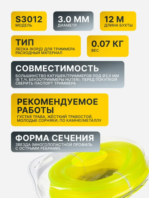 Леска для триммера 3 мм S3012 — фото 2