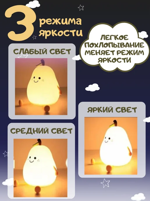 Ночник-светильник силиконовый "Груша", черный, фото 3