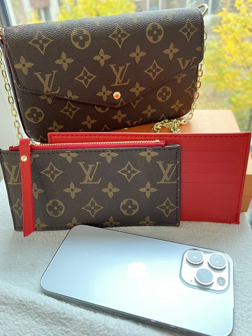 LOUIS VUITTON Сумка клатч c цепью Луи Виттон, красный, фото 2