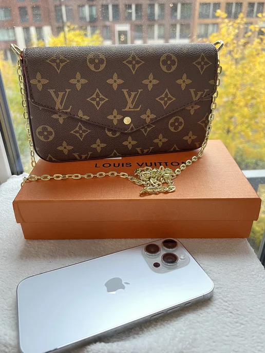 LOUIS VUITTON Сумка клатч c цепью Луи Виттон, красный, фото 3