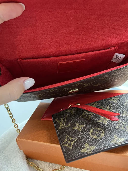 LOUIS VUITTON Сумка клатч c цепью Луи Виттон, красный, фото 4