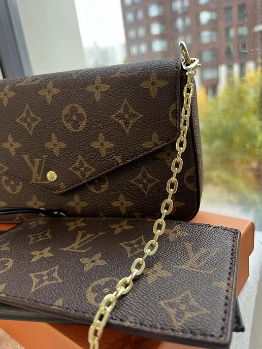 LOUIS VUITTON Сумка клатч c цепью Луи Виттон, черный, фото 2