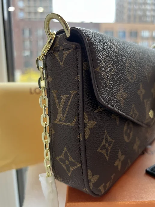 LOUIS VUITTON Сумка клатч c цепью Луи Виттон, черный, фото 3
