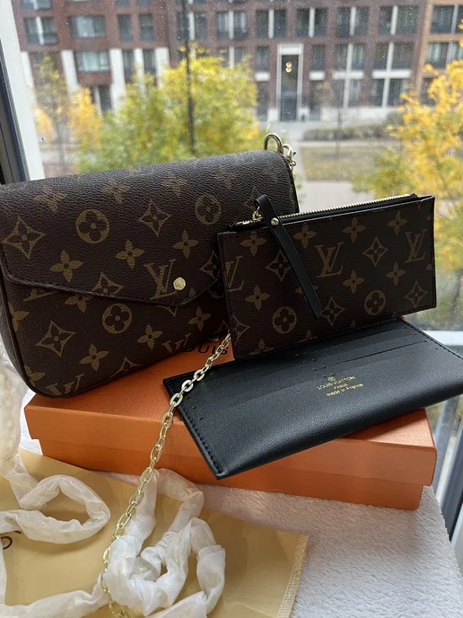 LOUIS VUITTON Сумка клатч c цепью Луи Виттон, черный, фото 4