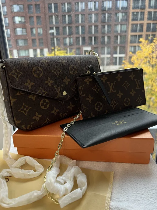 LOUIS VUITTON Сумка клатч c цепью Луи Виттон, черный, фото 5