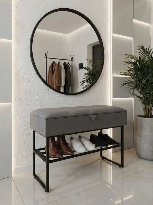 STEEL MEBEL design Банкетка обувница в прихожую с полкой и ящиком 73х34, 73x34, фото 6