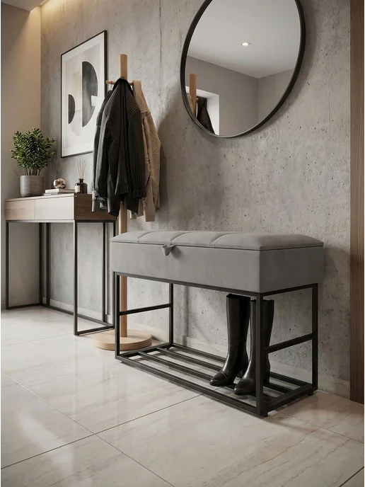 STEEL MEBEL design Банкетка обувница в прихожую с полкой и ящиком 73х34, 73x34, фото 7