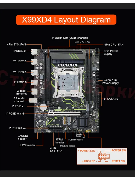 KEYIYOU Материнская плата x99 XD4 с вентилятором, LGA 2011-3, 4-кана…, вариант, фото 8