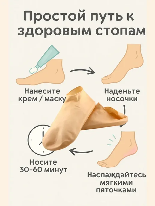 кераш Силиконовые носки увлажняющие многоразовые для масок ног, вариант, фото 3