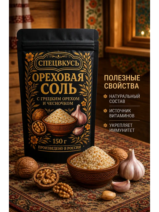 Спецвкусъ Соль ореховая чесночная пищевая вкусная специя 150 г, 150 г