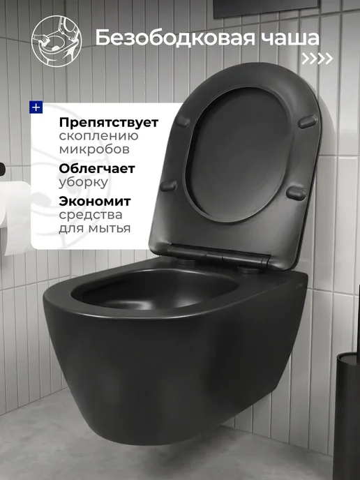 JOKI Унитаз подвесной безободковый, черный, фото 2