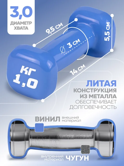 Espado Гантели виниловые 0,5 кг для спорта и фитнеса 2 шт, 1 кг, 2 шт, фото 2