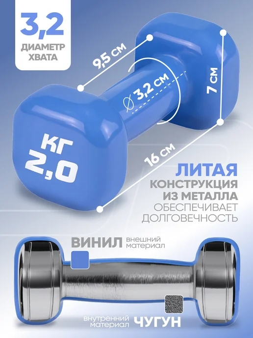 Espado Гантели виниловые 0,5 кг для спорта и фитнеса 2 шт, 2 кг, 2 шт, фото 2