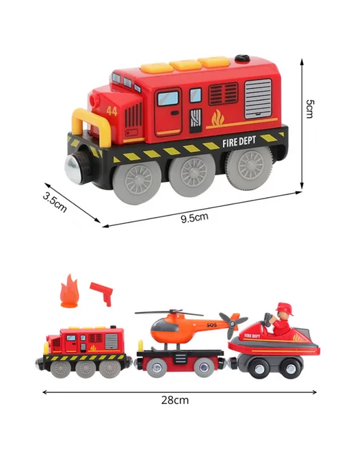 Toy'lbe Пожарный поезд с вертолетом для деревянной железной дороги, черный, фото 3