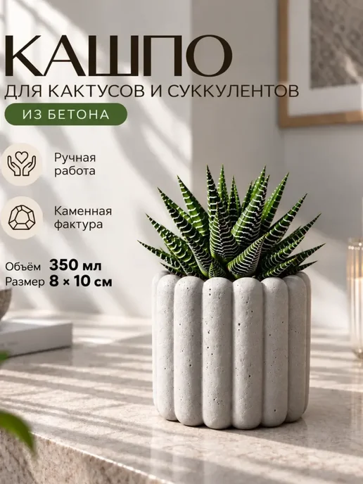 Grey shop Кашпо для кактусов и суккулентов маленькое бетонное, серый