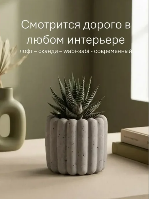Grey shop Кашпо для кактусов и суккулентов маленькое бетонное, серый, фото 3
