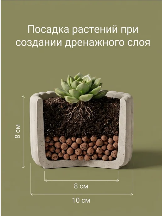 Grey shop Кашпо для кактусов и суккулентов маленькое бетонное, серый, фото 6