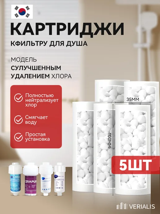 VERIALIS Картриджи для фильтра многоразового для душа 5 шт, 5 шт