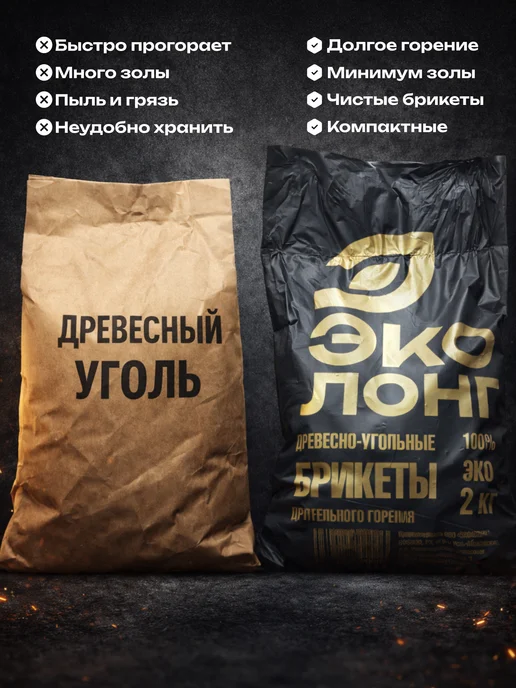 Уголь Березовый Уголь древесный для мангала брикеты 2 кг, 2 кг, фото 2