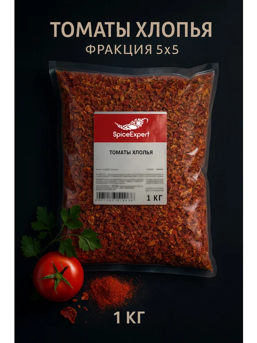 SpicеExpert Томаты сушеные хлопья 5*5, резанные помидоры, 1 кг, 5x5, 1 кг