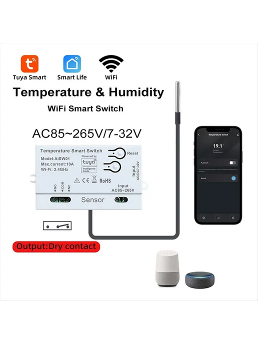 无品牌 Умный WiFi датчик-переключатель с функцией рисования, с темп…, вариант, фото 2
