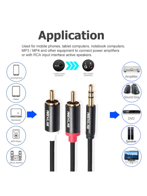 3,5 мм на 2 RCA аудиокабель 1,8 м чёрный, 1,8 м, фото 3