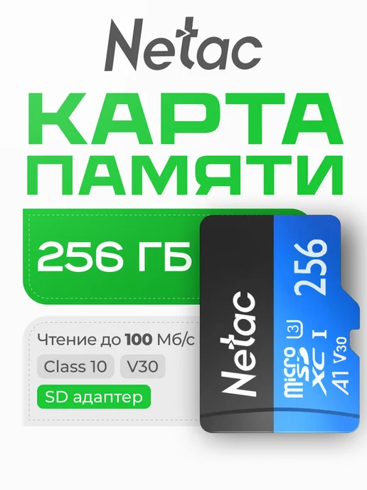 NETAC Карта памяти Micro SecureDigital 256Gb SDXC class 10, 256 ГБ