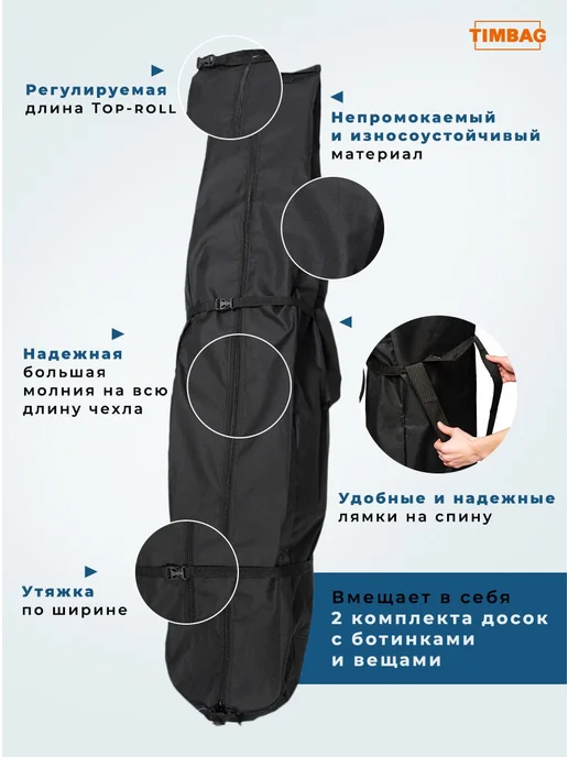 TIMBAG Чехол для сноуборда 150-175 см. На две доски . Черный, черный, фото 2