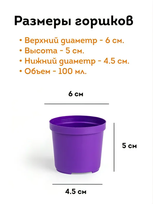 Горшки для рассады и цветов, 6 см, 0.1 л, 10 шт, 100 мл, 10 шт, фото 2