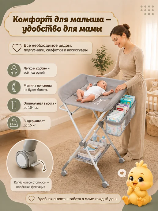 Пеленальный стол комод для новорожденных на колесиках, вариант, фото 3