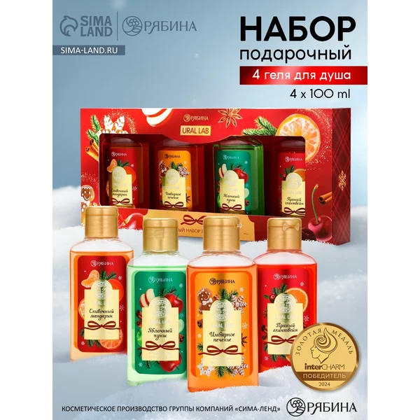 Новогодний подарочный набор для ухода, гель для душа 4 шт