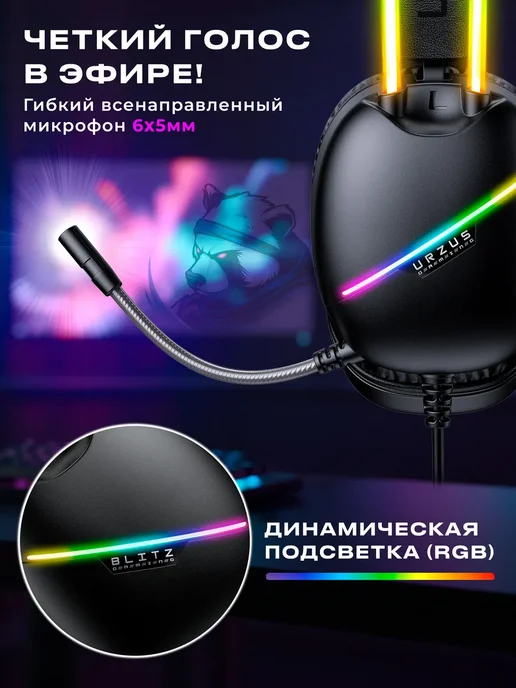 URZUS Наушники большие проводные игровые для ПК Blitz UR-5524122, черный, фото 3