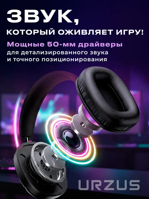 URZUS Наушники большие проводные игровые для ПК Blitz UR-5524122, черный, фото 4