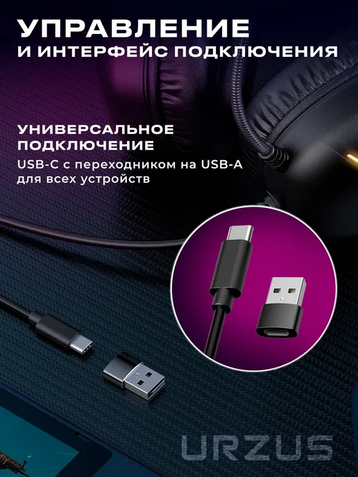 URZUS Наушники большие проводные игровые для ПК Blitz UR-5524122, черный, фото 5