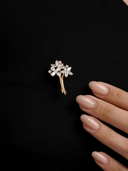 SOKOLOV Брошь золото 585 пробы с синтетическими алмазами, золотой, фото 2