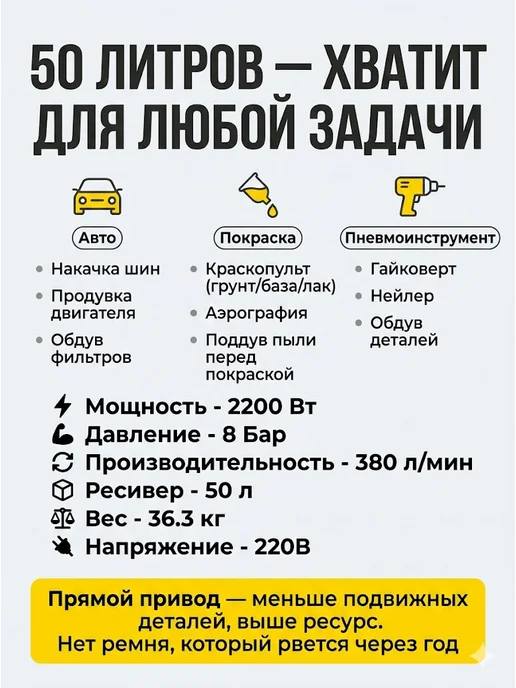 Компрессор воздушный 50 литров поршневой масляный — фото 3