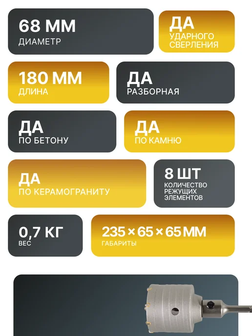 Коронка по бетону 68 мм — фото 2