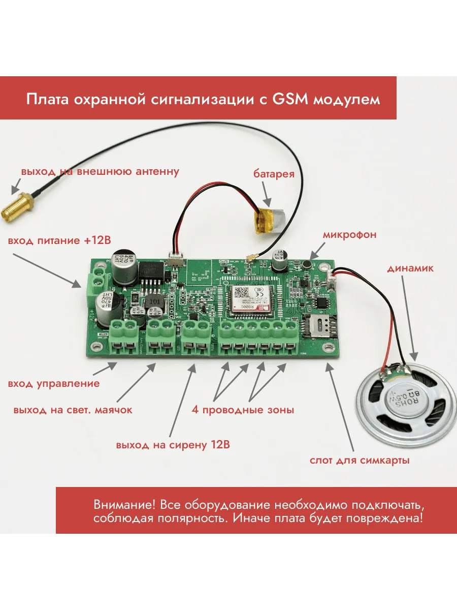Плата охранной сигнализации Aalarm V0.2 с GSM-модулем