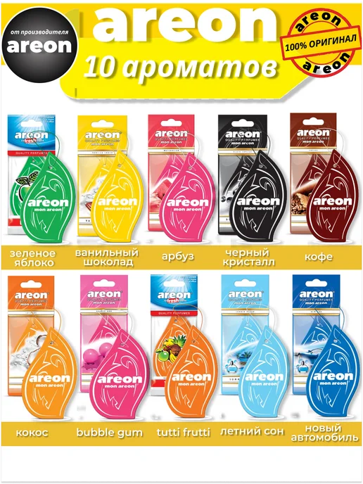 areon Ароматизатор в машину набор 10 штук MON ареон, 10 шт