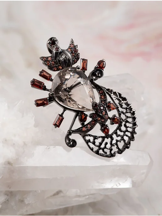 Milana silver Брошь серебро с гранатом, кварцем, серебристый, фото 2