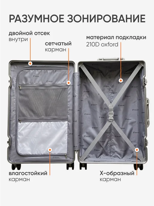 FEEL WAY Комплект чемоданов на колесах S,М с зарядкой подстаканником, серый, фото 7