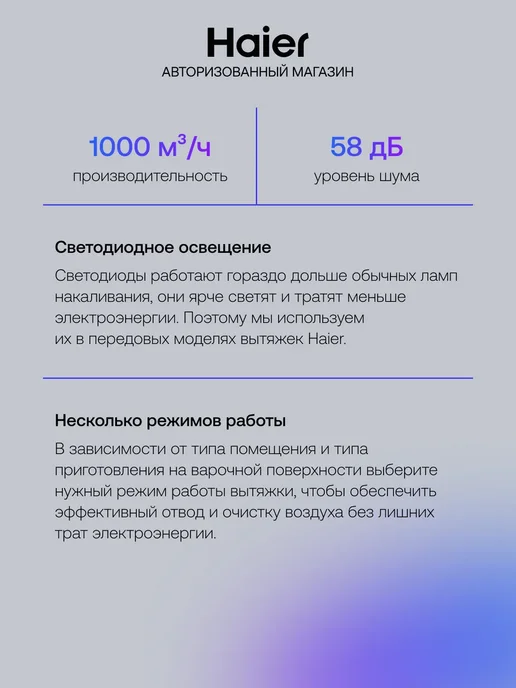 Haier Вытяжка для кухни HVX-W692GW наклонная, 1000 м3 ч, белый, фото 4