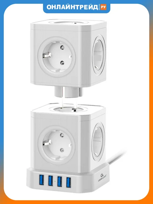 Cablexpert Сетевой фильтр Tower, 2м, белый (TWR-9-U4-W-2), 2 м
