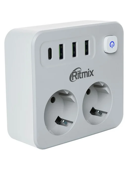 RITMIX Сетевой фильтр RM-023PD 2 розетки, 3 х USB+TypeC, белый, белый, фото 2